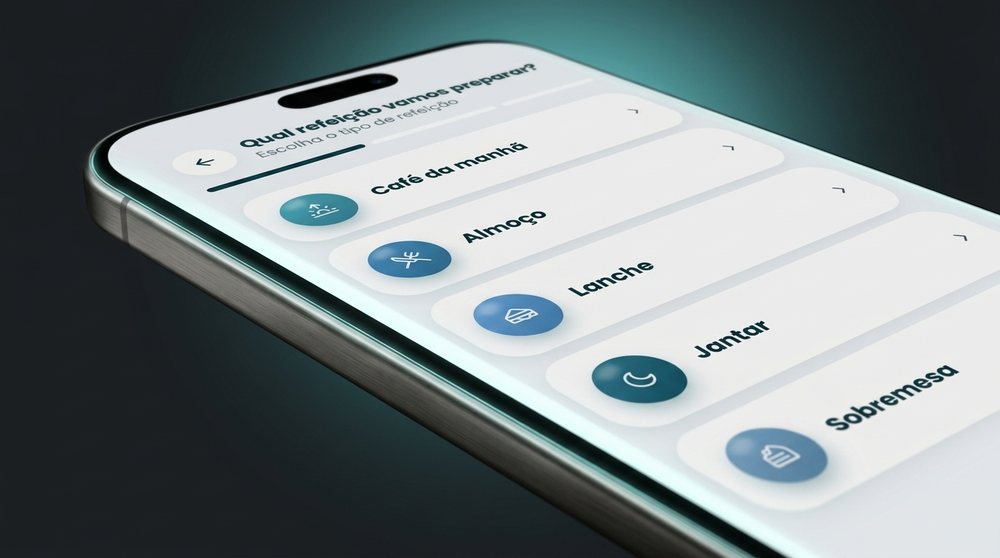 Tela do app: escolha do tipo de refeição